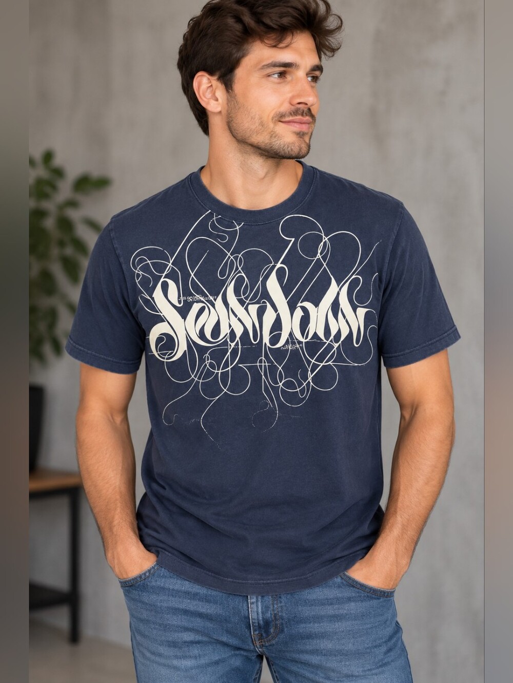 Sean John Navy Graphic T-Shirt Men’s Large Y2K Streetwear